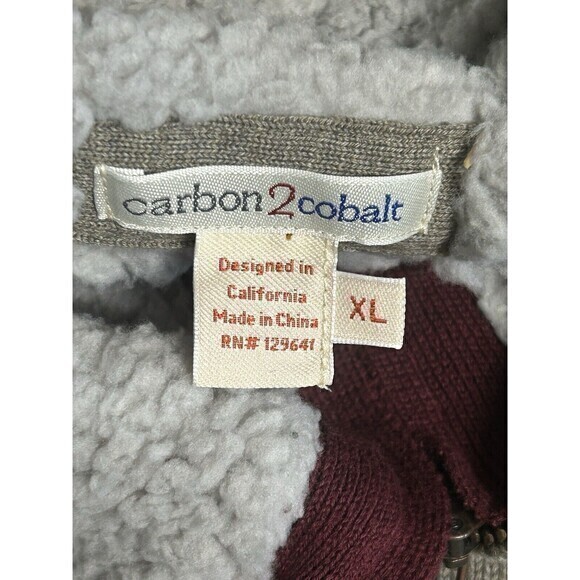 Carbon 2 Cobalt Men's XL Sherpa Fleece Lined Jacket Tan Gray Full Zip Sweater - Picture 5 of 8